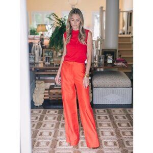 NWT Julia Amory Julia Pant Cerise M Dupioni Silk Wide-Leg Pants red orange